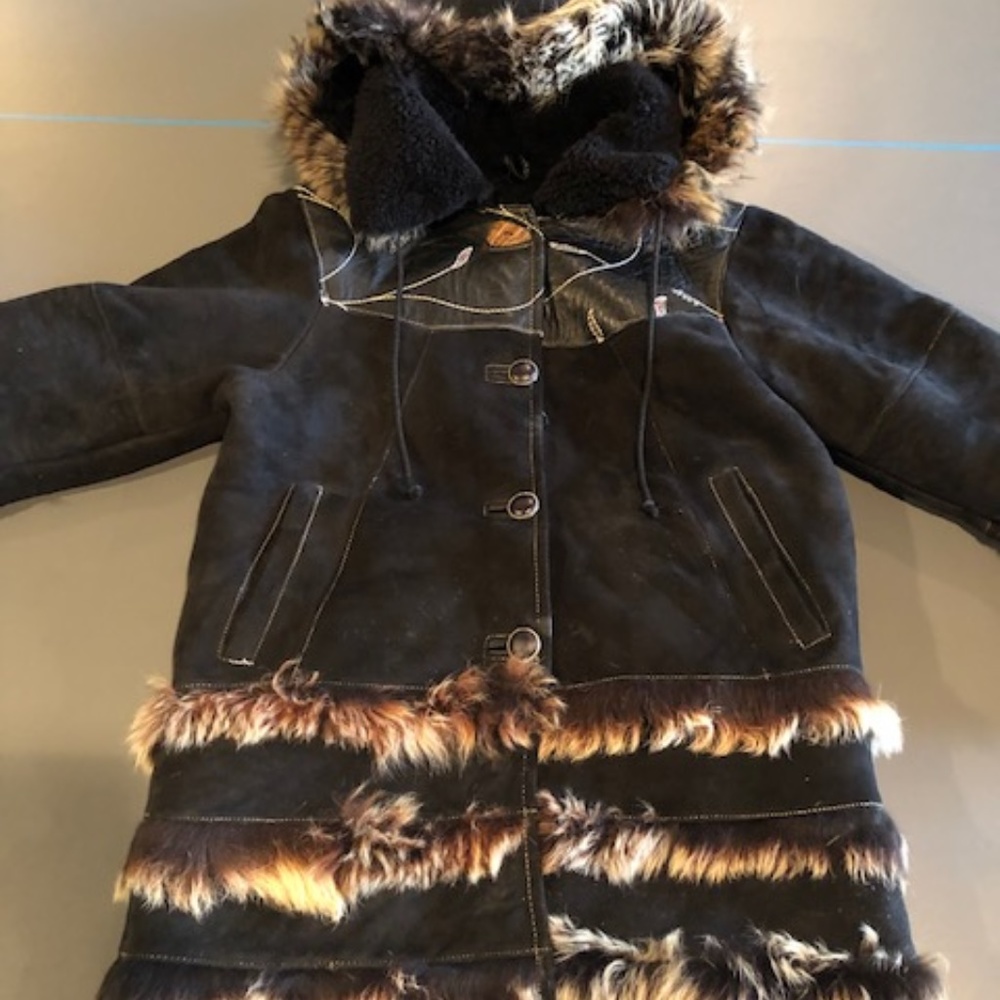 Girls Genuine Real Shearling Suede Sheep Fur Coat